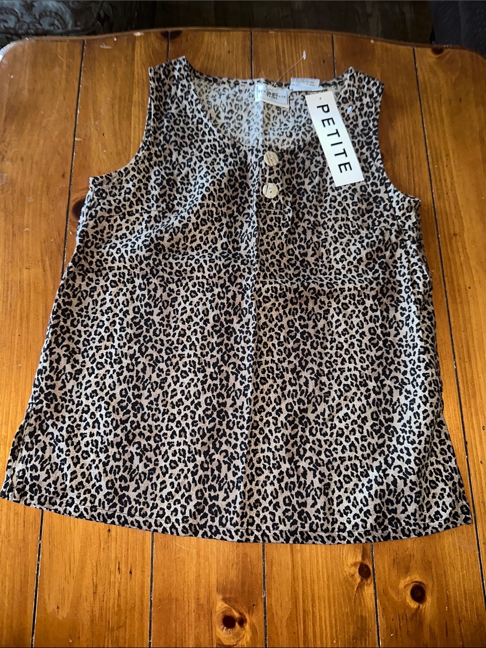 Petite Leopard Print Sleeveless Tank - Brown/Black